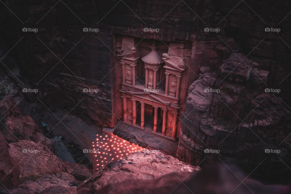 Petra - Jordan, the candles illuminating the amazing Al Khazneh