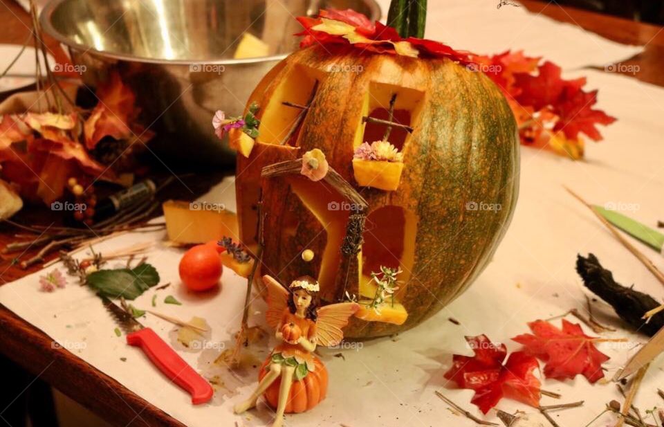 Fairy house pumpkin