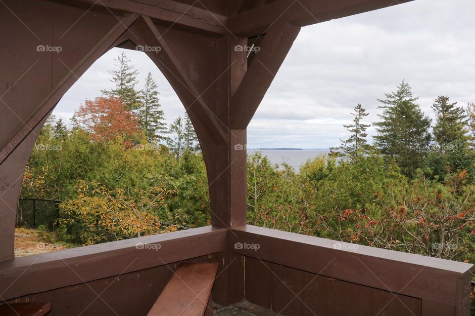 View of Penobscot Bay through the Children’s Chapel in Midcoast Maine.