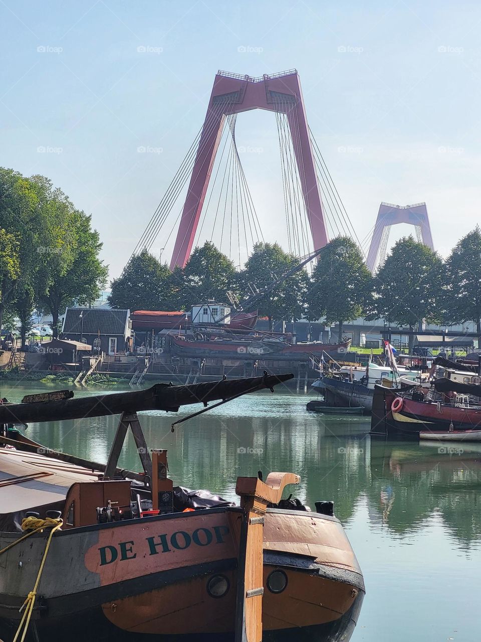 A sunny and warm 10 october day in Rotterdam,  The Netherlands.At the front a ship that is called " The Hope". Wish to the world❤️