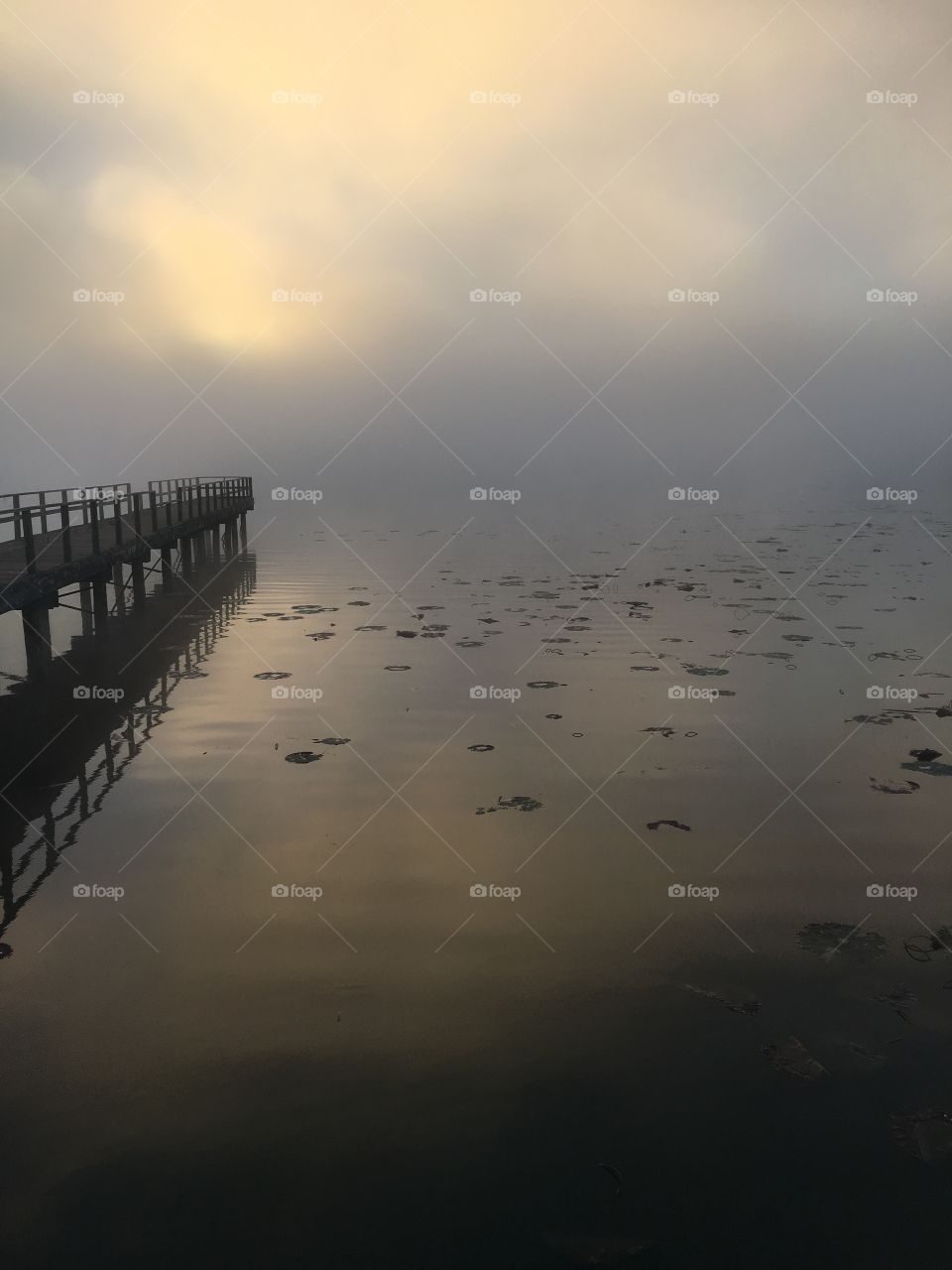 Reflection of pier on lake