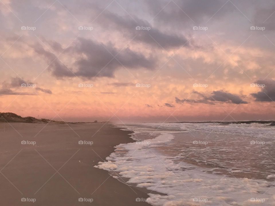 Pink beach sunset