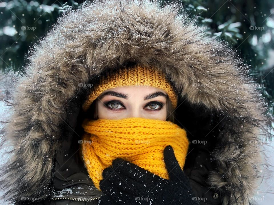 Thoughtful portrait in winter 