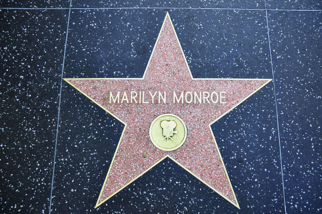 Hollywood Blvd., Hollywood walk of fame California. Marilyn Monroe star.