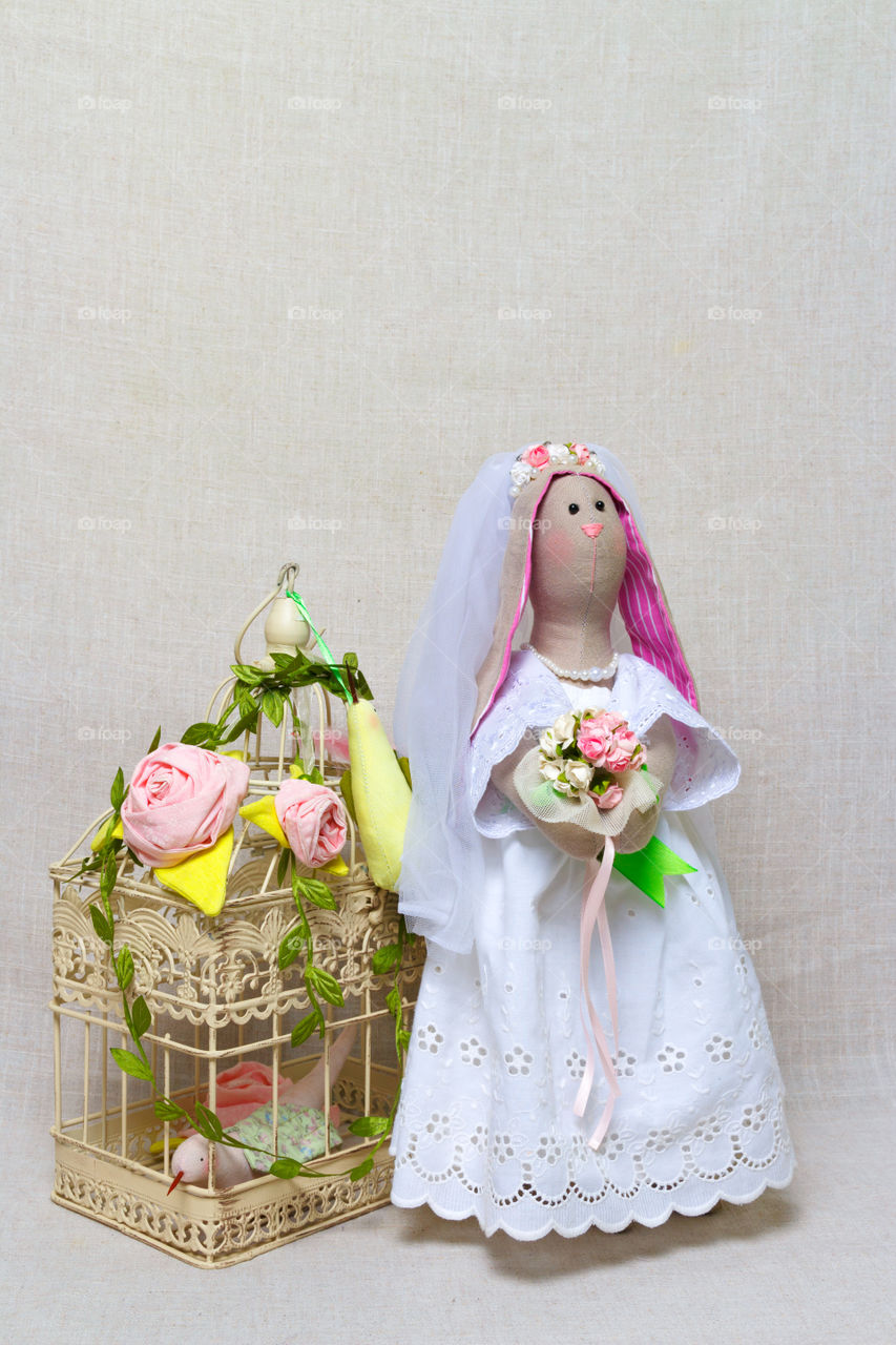 Wedding Bride in white dress doll, rsbbit