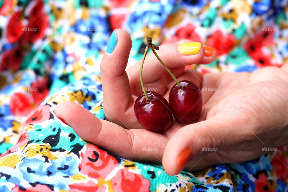 Colorful summer, cherry in my hand 4