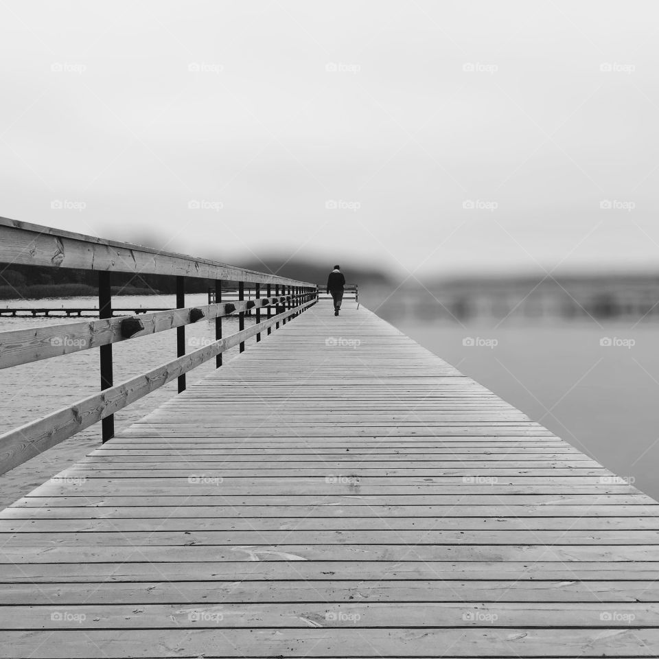 Water, Bridge, Pier, Boardwalk, Monochrome