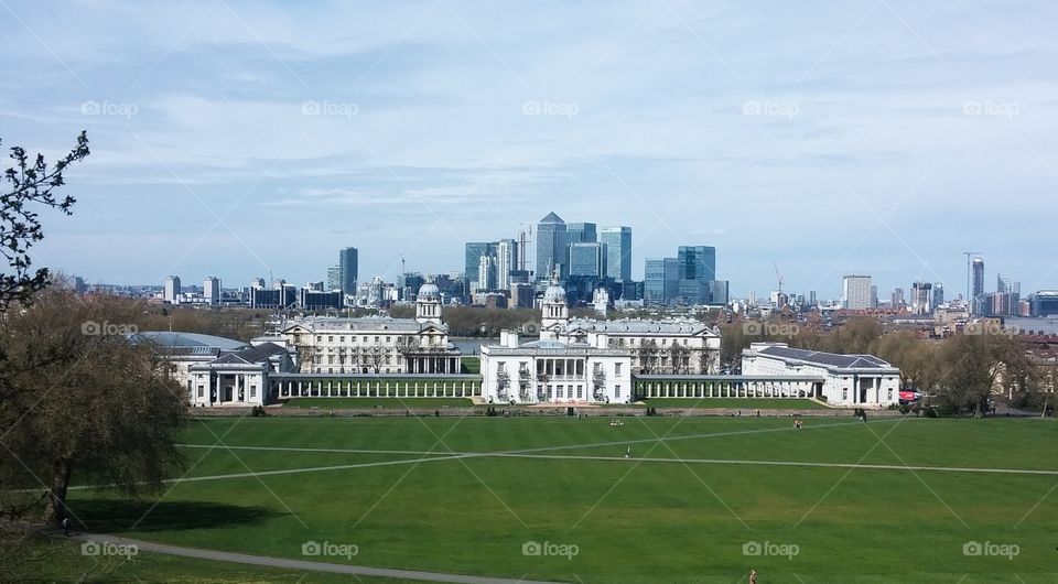 View of downtown London from Greenwich, England on a semi-clear day
