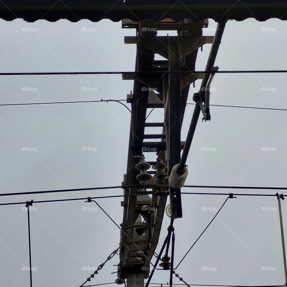 electrical network at the railway station with high voltage