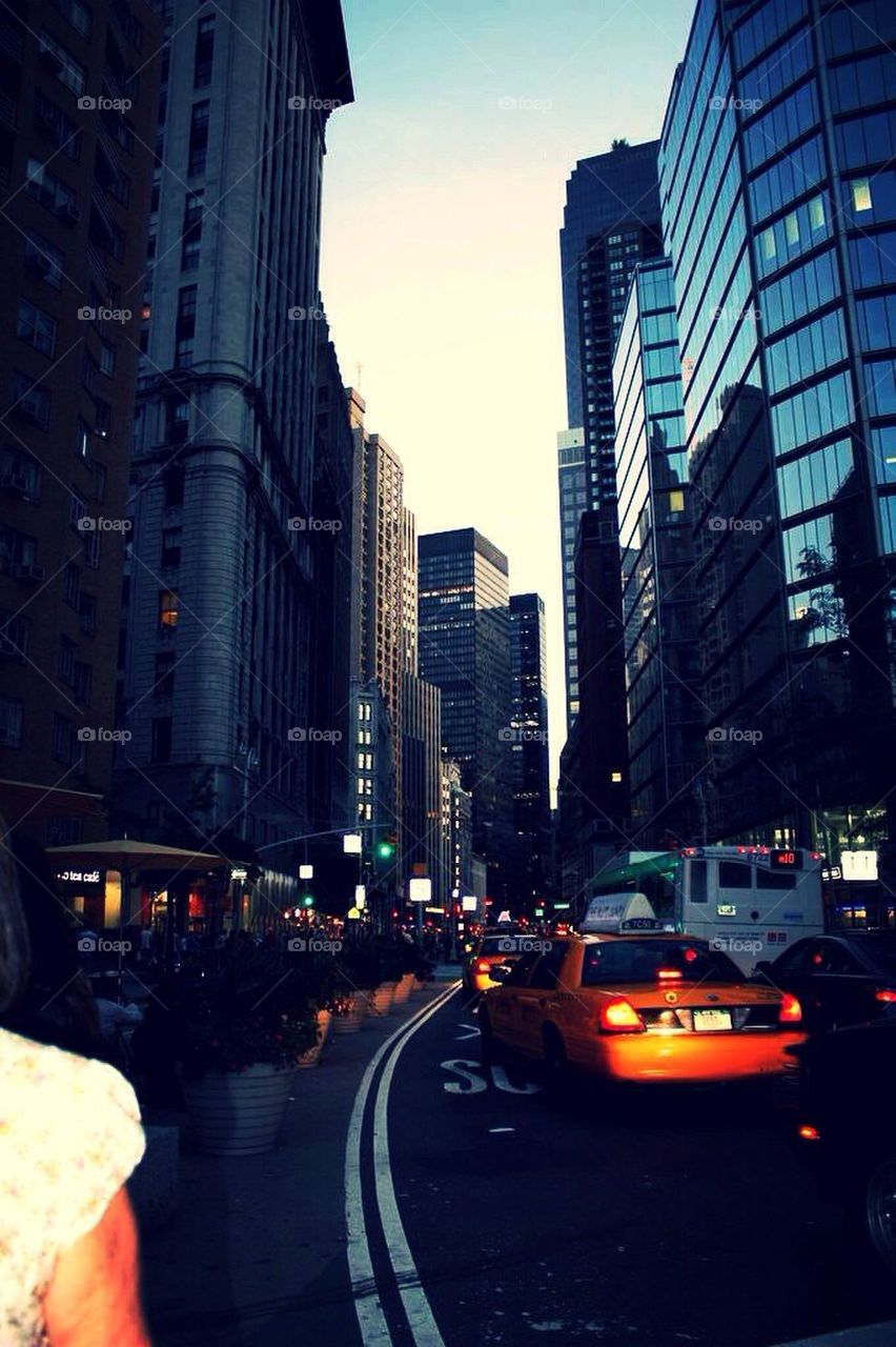 City, taxi, new york, building, night life
