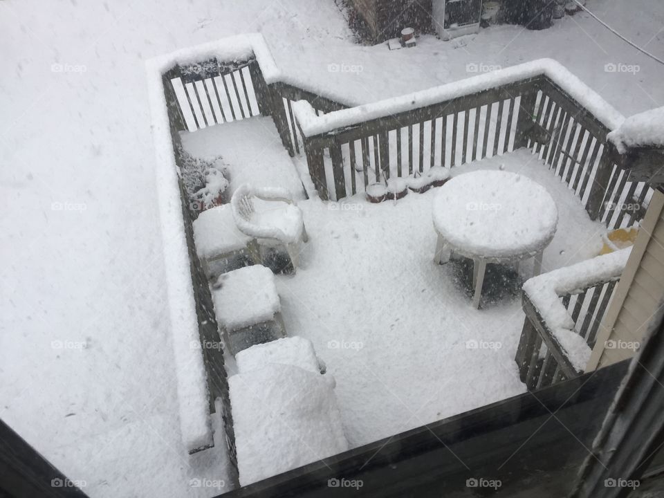 Deck covered in snow