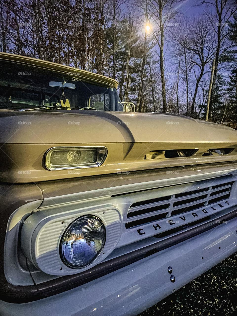 Chevy by Moonlight.  A classic Chevrolet pickup lit by the soft light of a full moon.