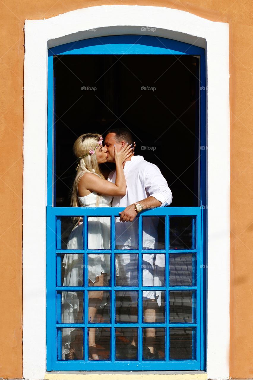 couple in love at the window