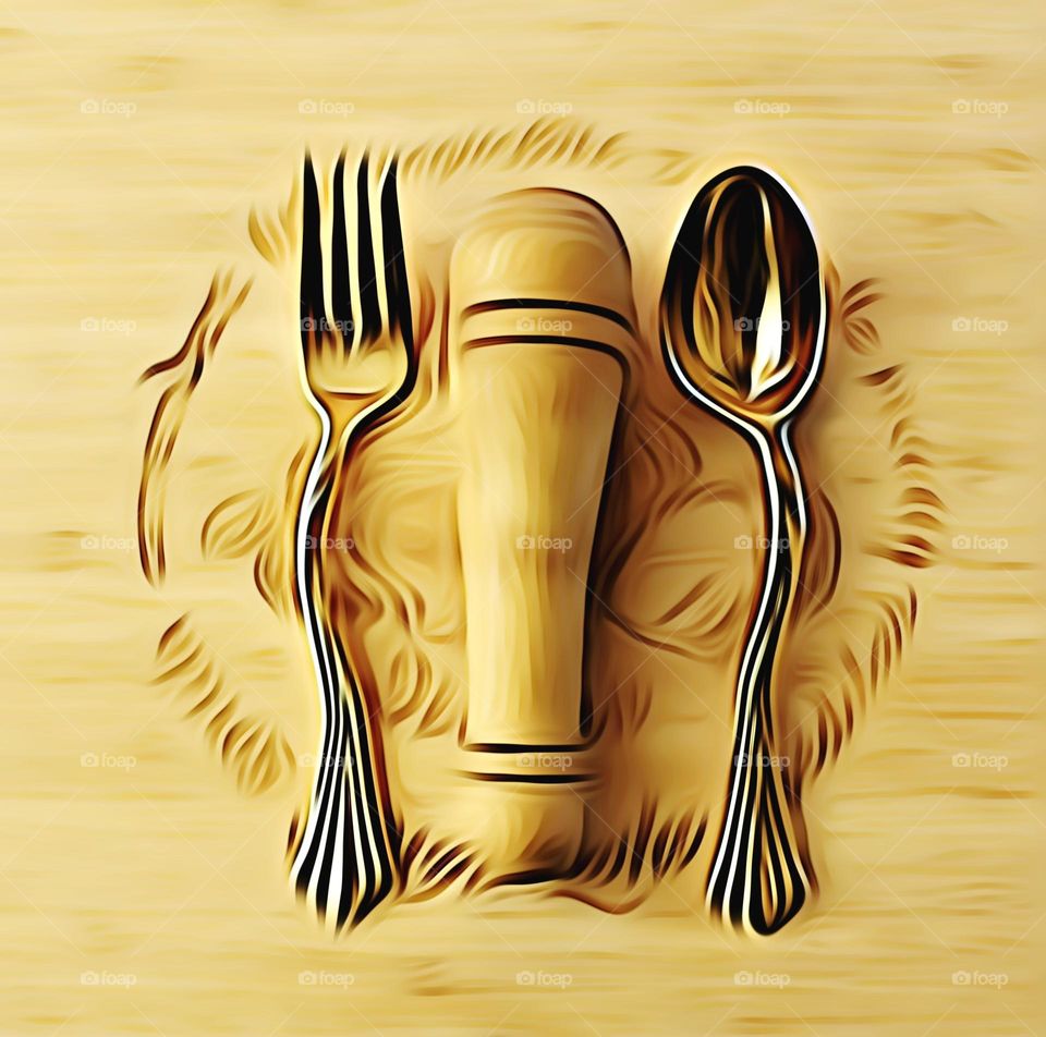 Digital abstract art of warped kitchen  Utensils