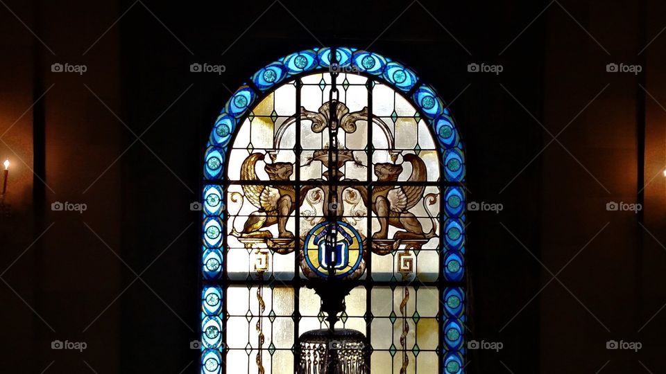 A majestic stained glass window.