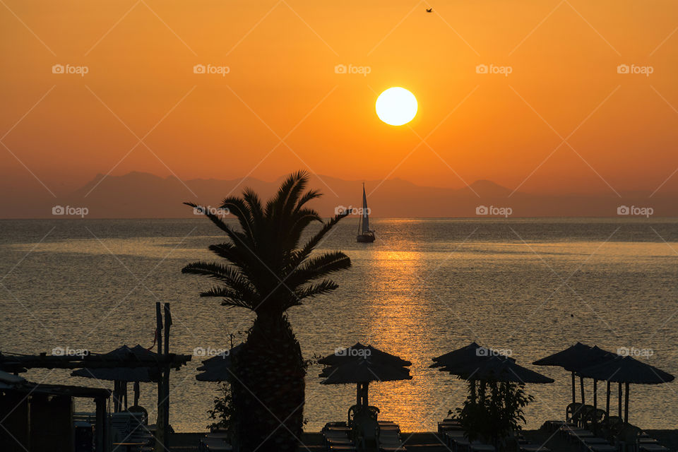 Beautiful sunset over the sea in Greece
