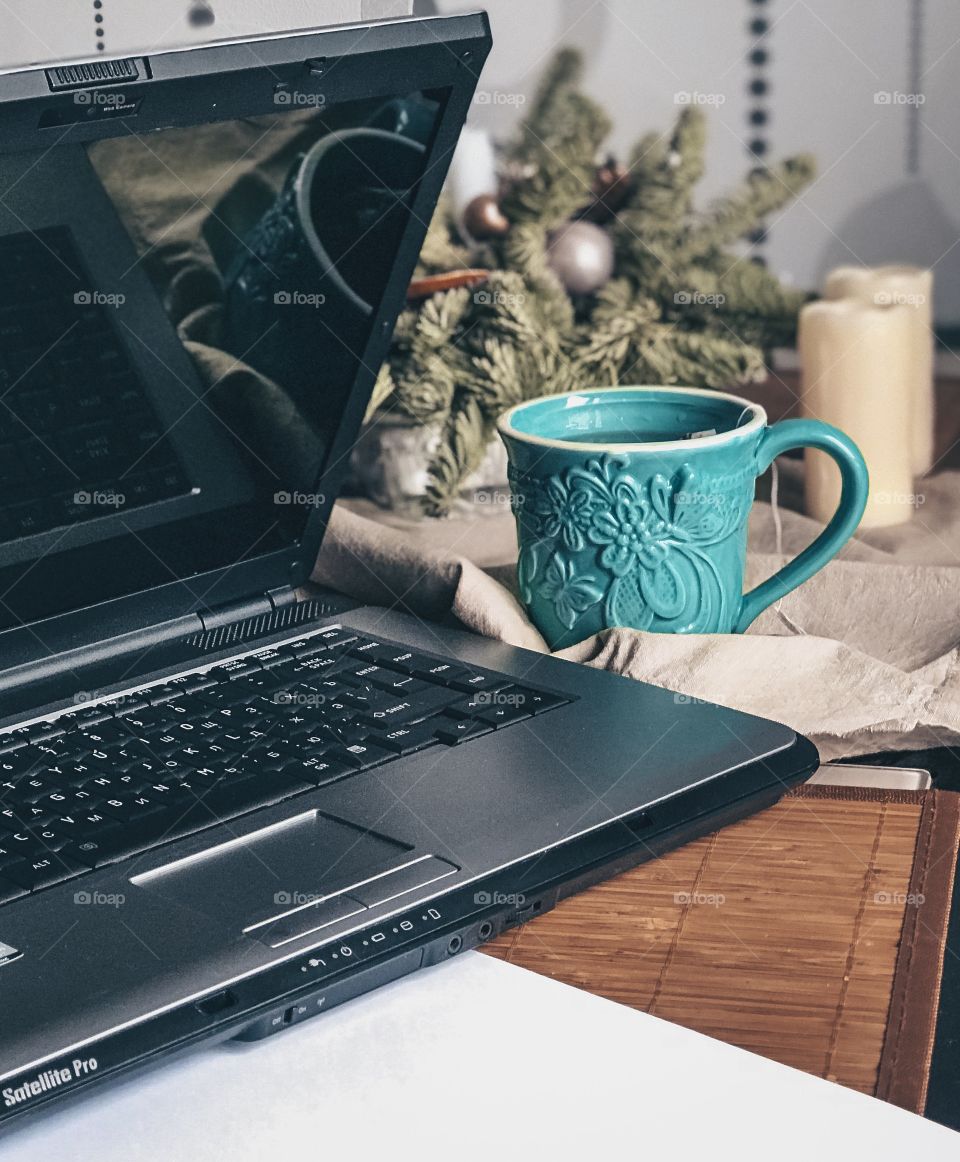 computer, desk with computer, workplace, gadgets