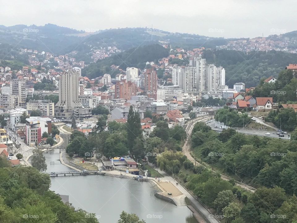 panorama of the city with the city beach