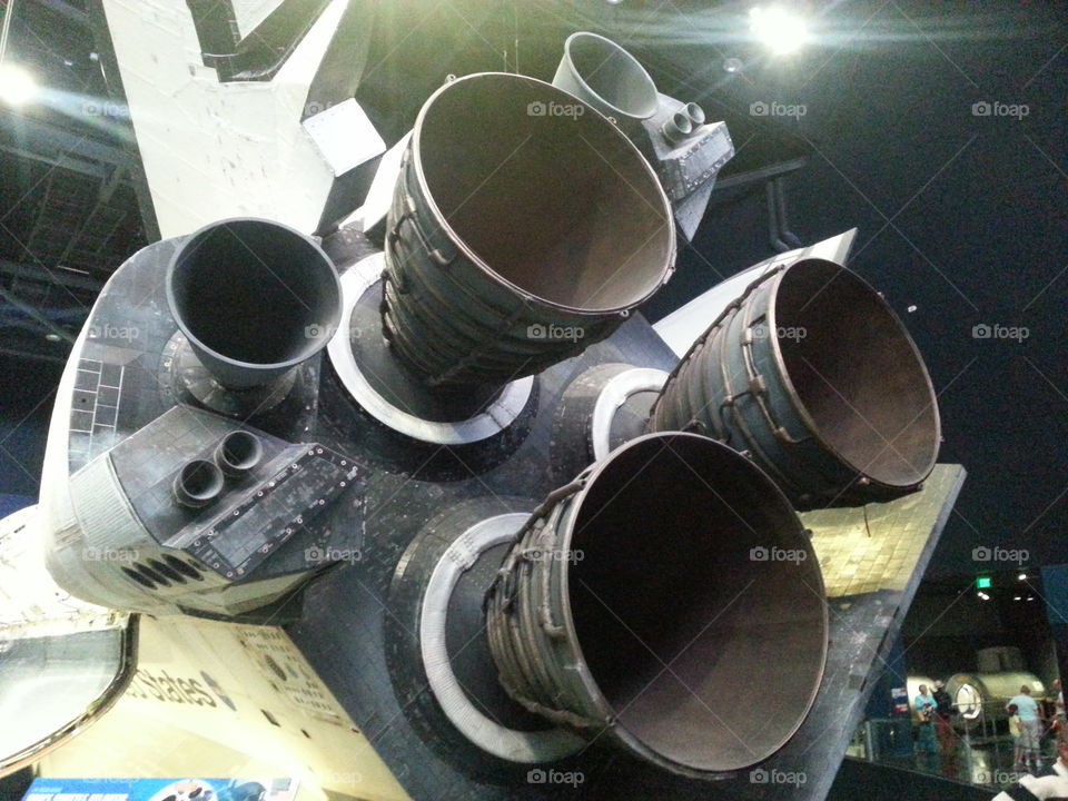 this is the back of the space shuttle showing where the thrusters are located.  nasa Kennedy space center