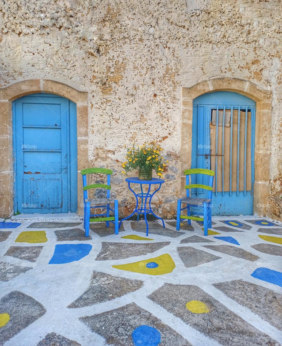 Blue elements in Crete Island