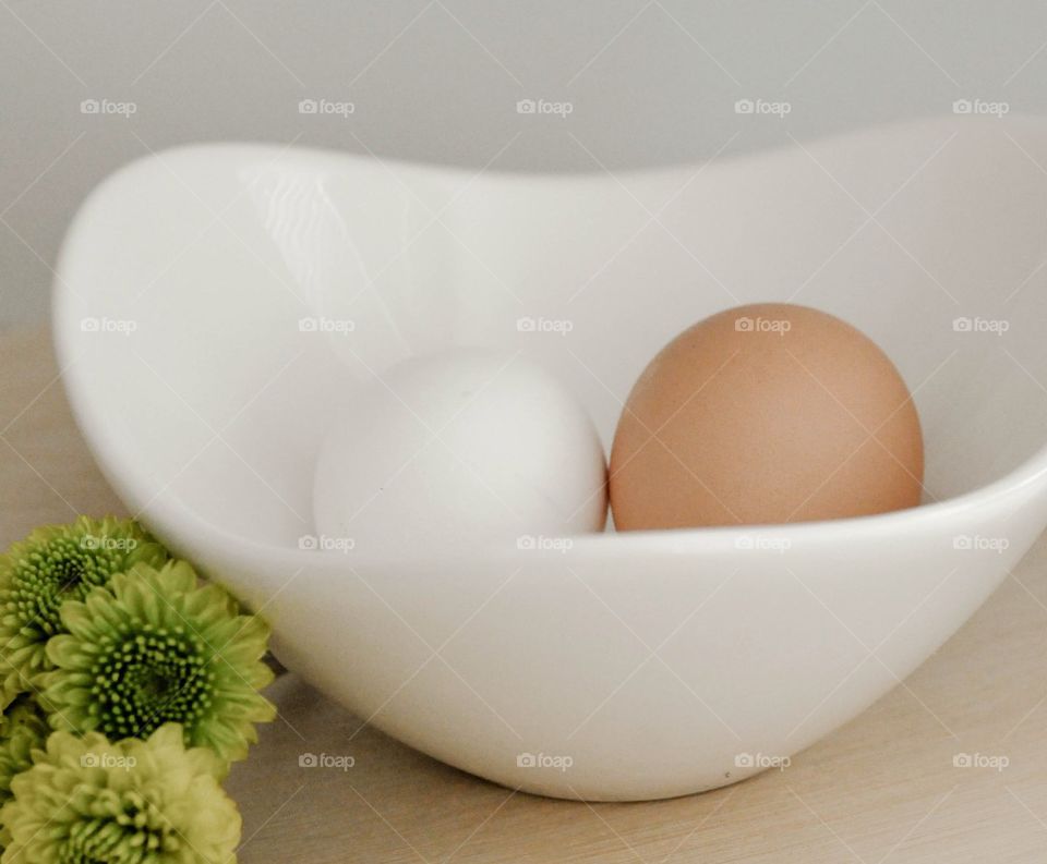 Brown and white eggs