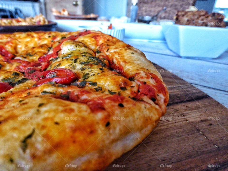 Pizza on cutting board