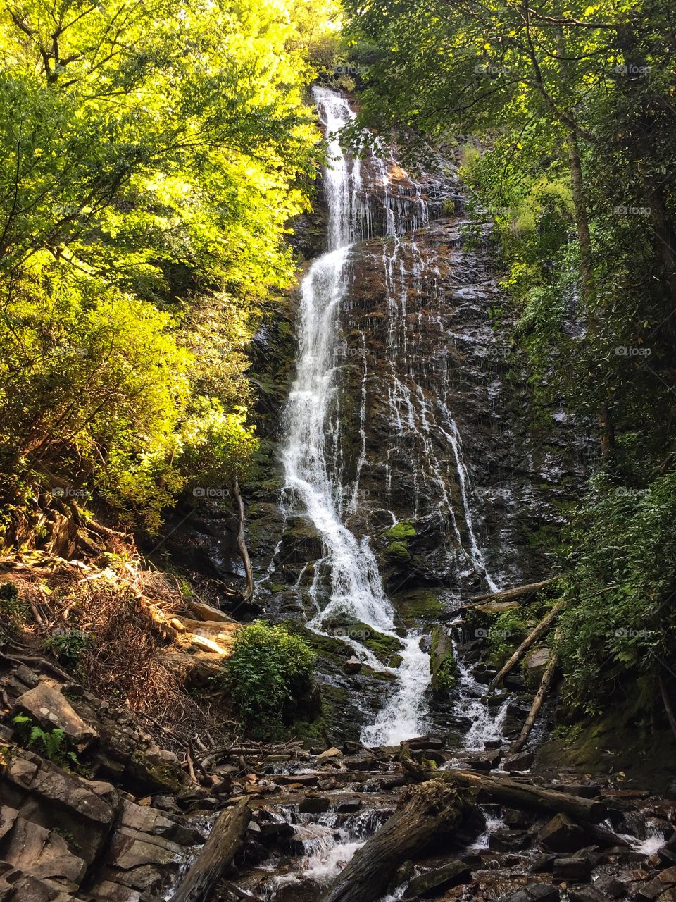 Beautiful Mingo Falls in Cherokee, North Carolina in late summer