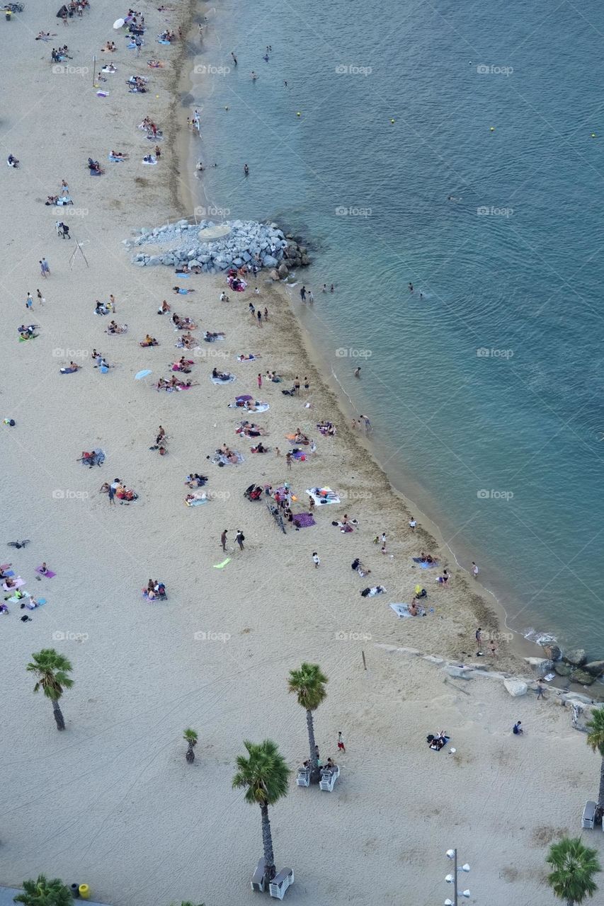 Mediterranean Sea, Barceloneta Beach from above 