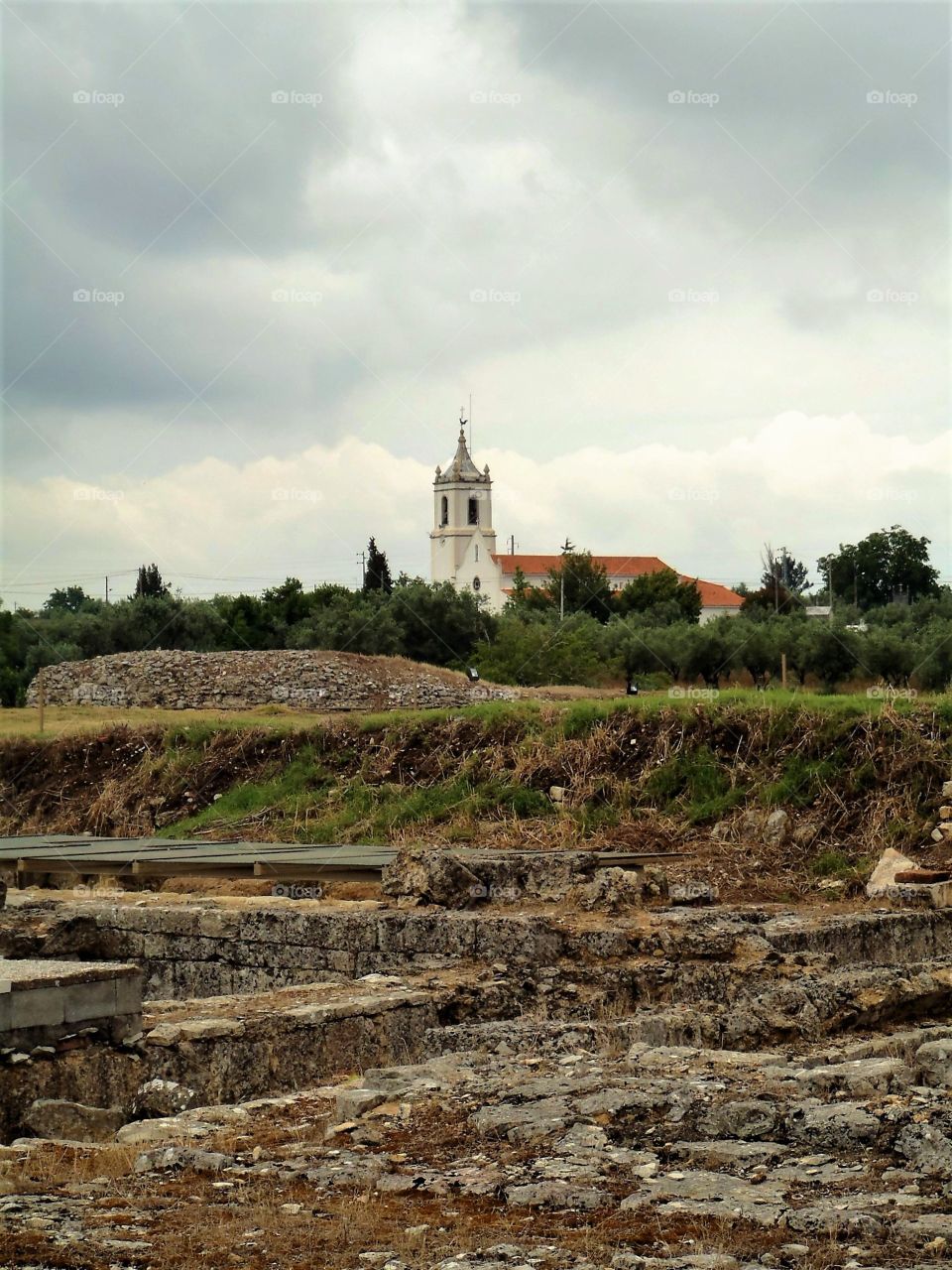 Church behind the ruins