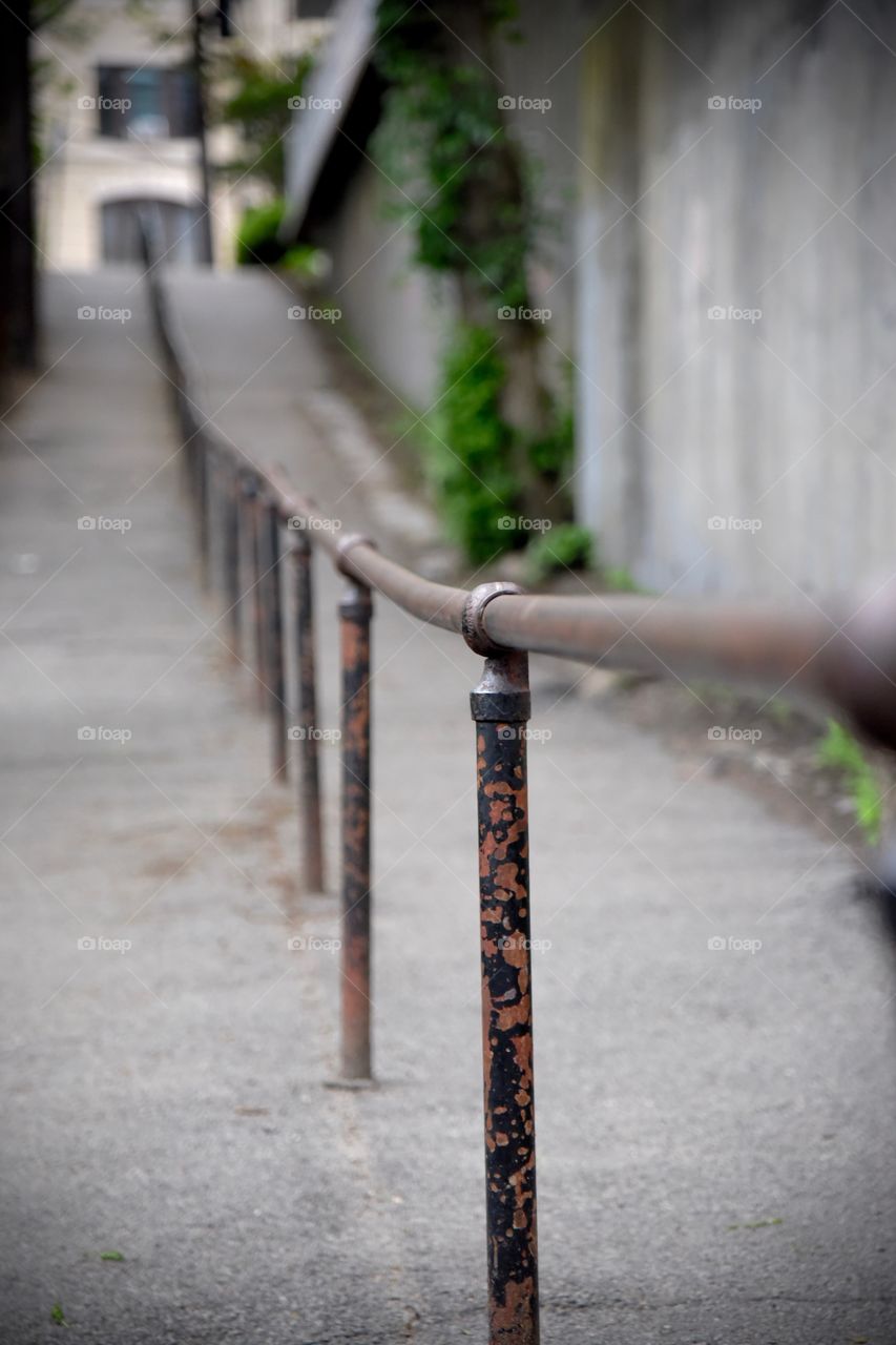 closeup of steel railing 