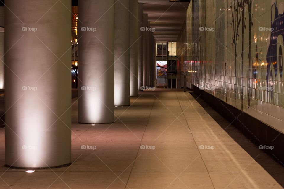 Sidewalk and pillars in garage of convention center