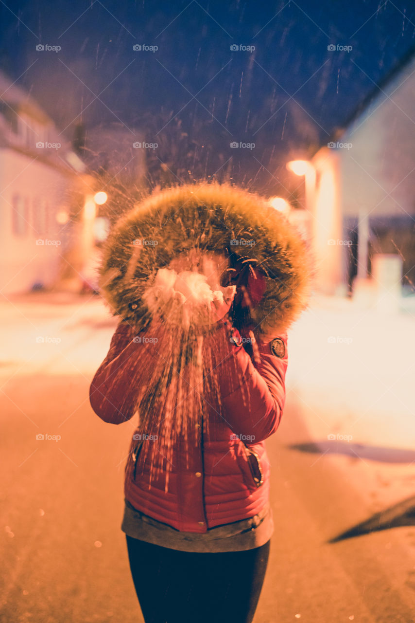 snowy day, playing with snow