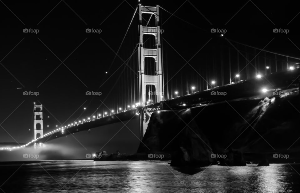 A black and white photo of the Golden Gate Bridge 