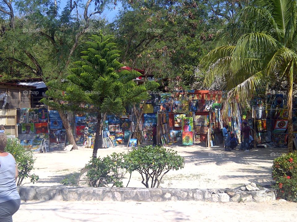 Shops and a market in the beautiful Carribean.