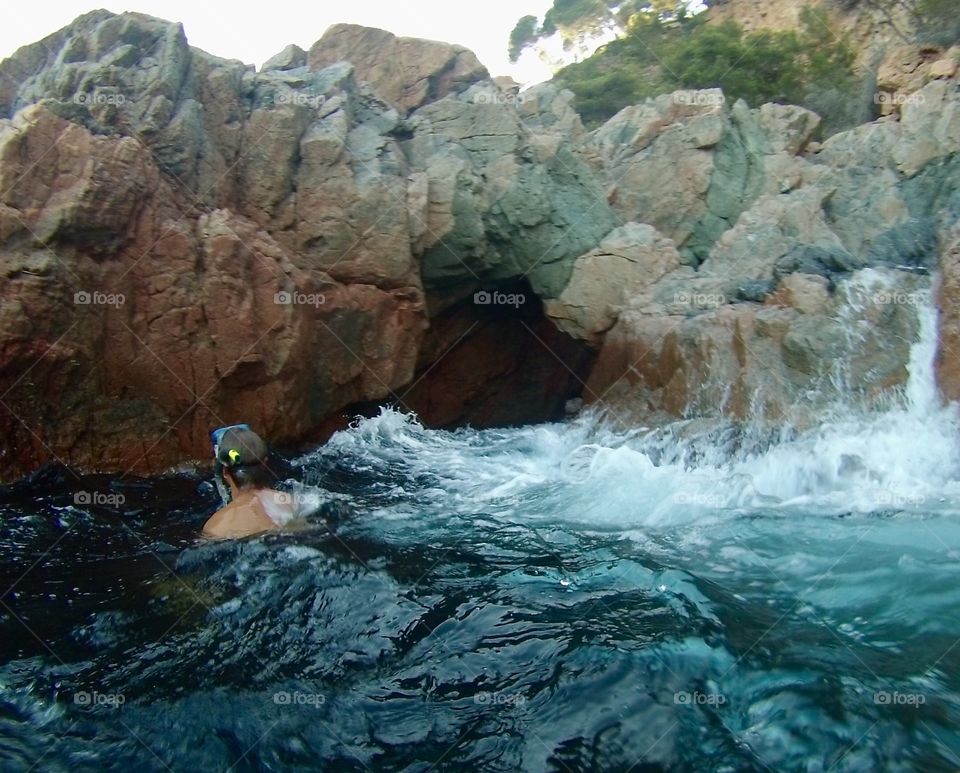 Cave diving Llafranc, Spain