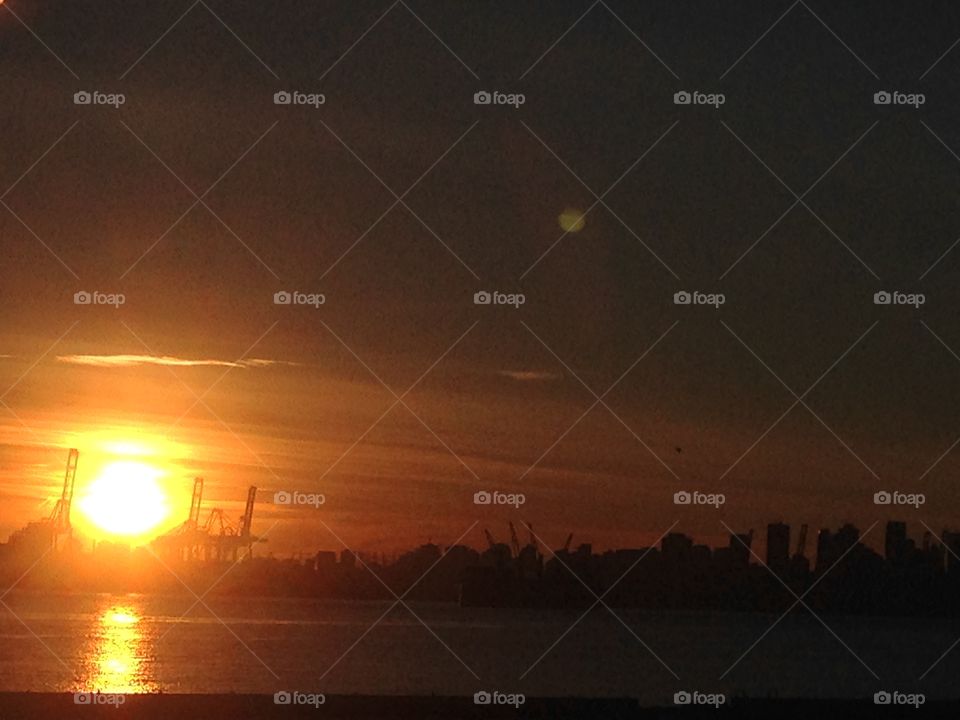 Sun going down on the waterfront