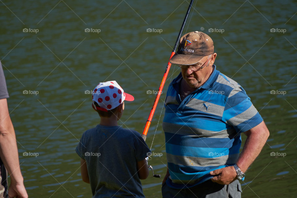 Grandfather and fishing day