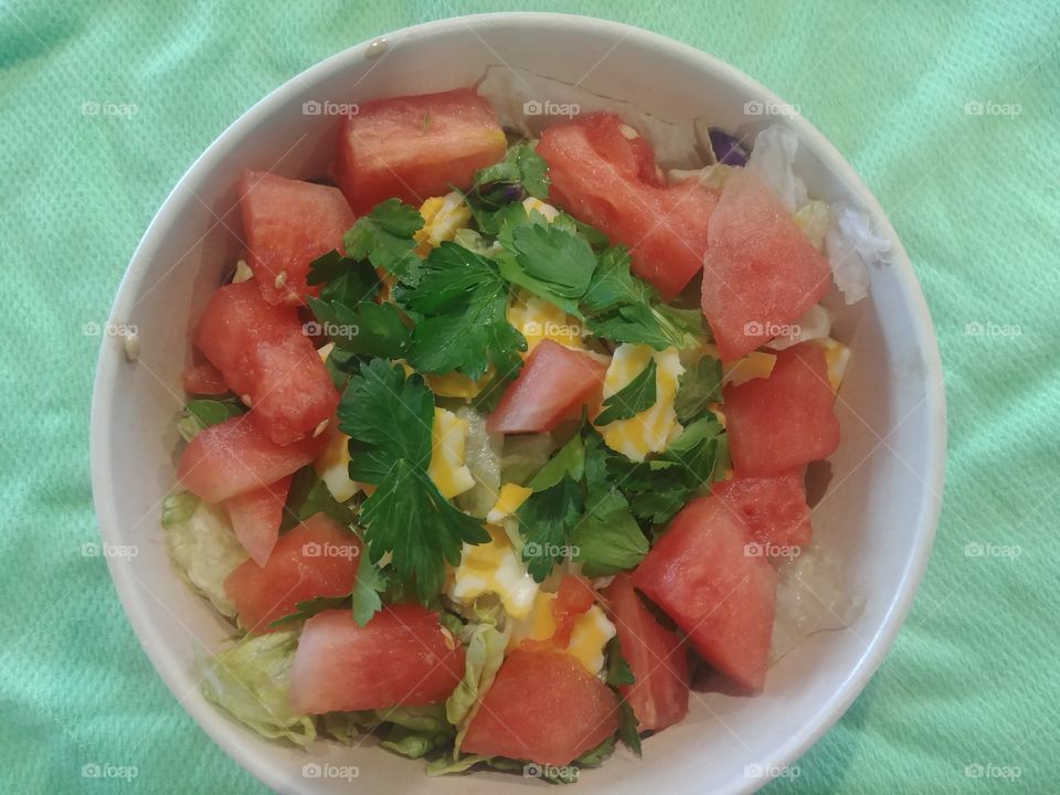 Watermelon salad greens and Italian parsley