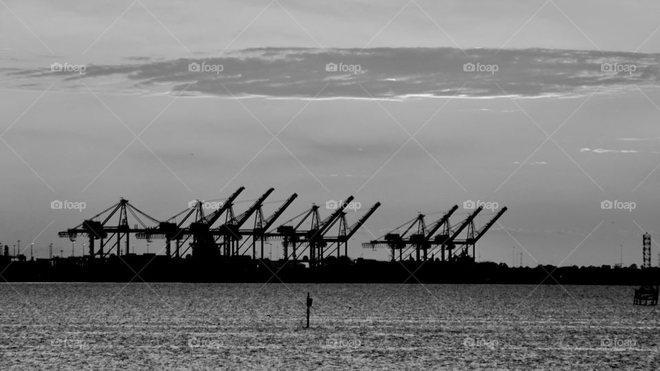 Container terminal in black and white