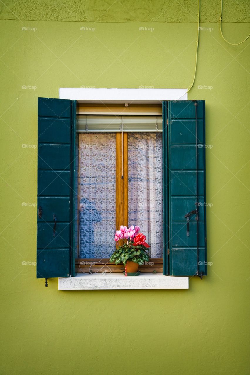 A house window in Burano, Italy