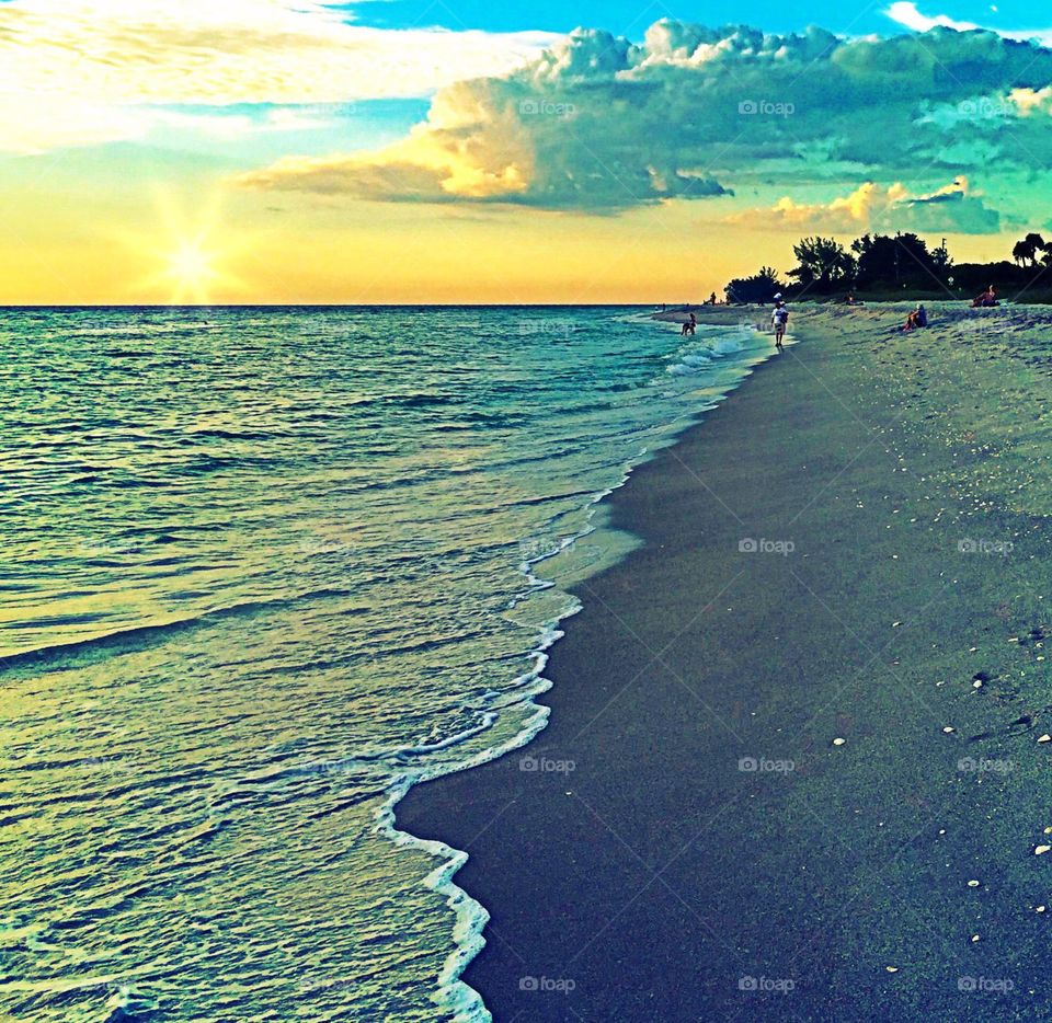 Beach and ocean . Beach at the golden hour