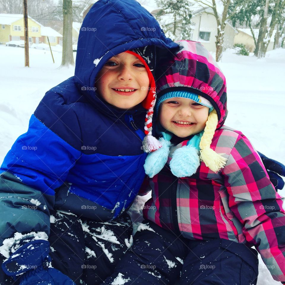 Happy children in winter