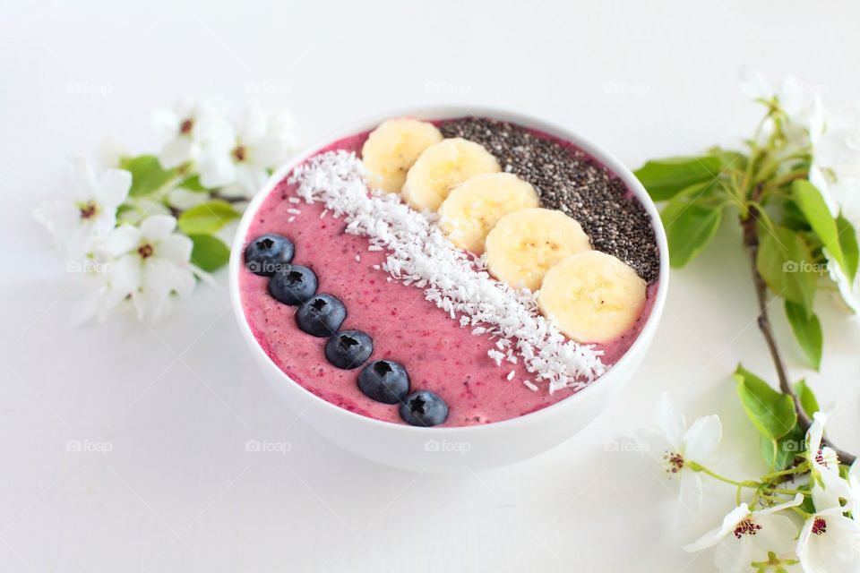 Strawberry smoothies with banana and blueberry