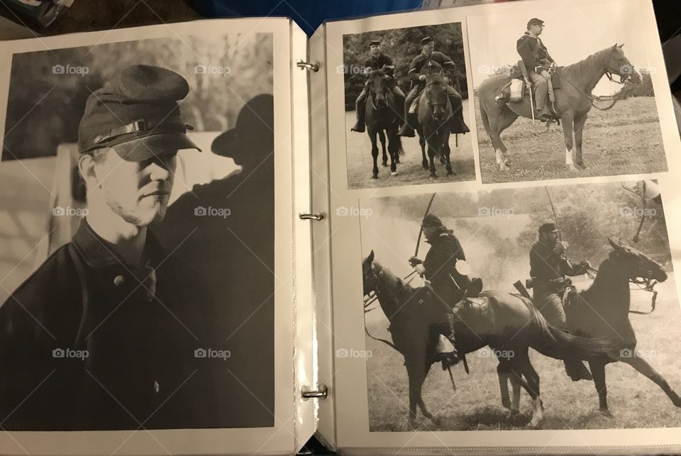 Inside pages of a homemade US Cavalryman picture book. A book of actions and adventures.