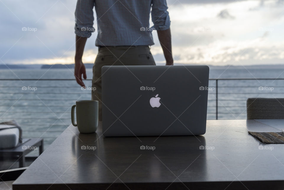 Morning coffee with Apple computer 