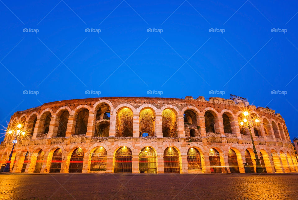 Arena colosseum in Verona at night, Italy's famous landmark 