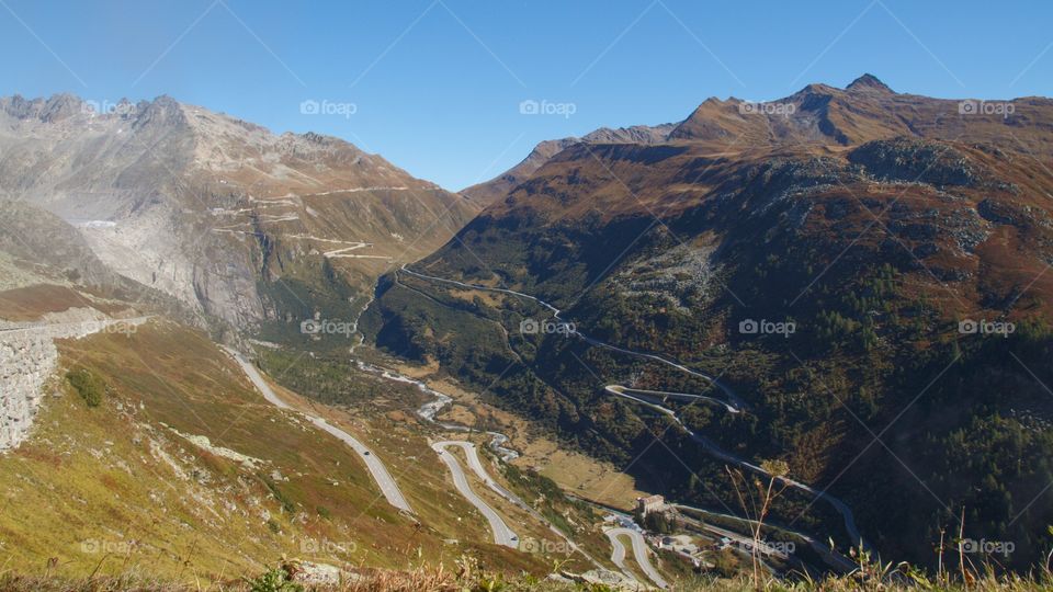 View of a mountain road in Swiss Alps