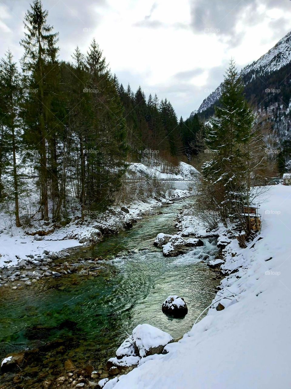 Cold Mountain Stream in Winter