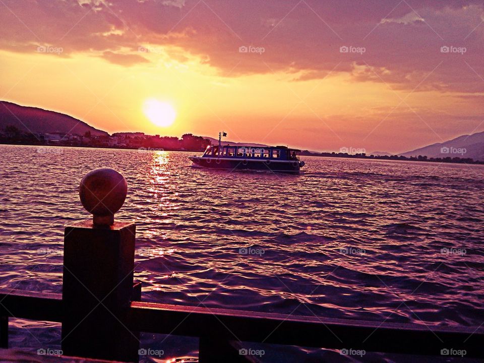 Lake sunset boat