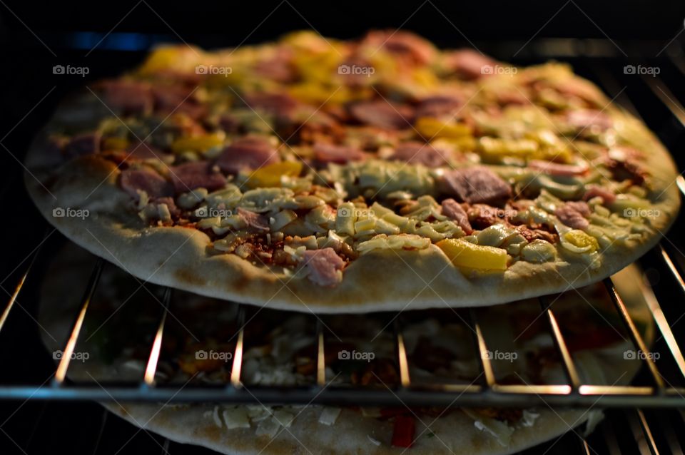 Pizza in the oven 